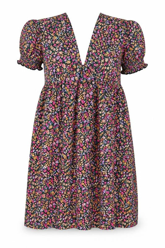 Front view of Miss Selfridge women’s multicoloured fair isle polyester a-line, size UK 14, v-neck pullover
