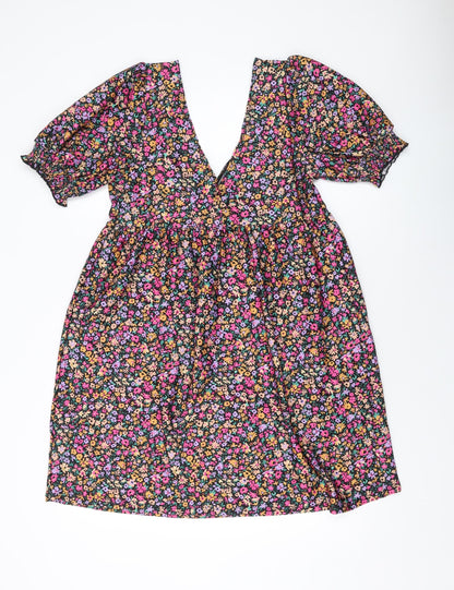 Back view of Miss Selfridge women’s multicoloured fair isle polyester a-line, size UK 14, v-neck pullover