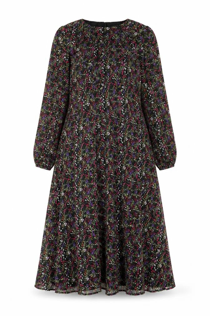 Blue Vanilla Womens Multicoloured Floral Polyester A-Line Size 8 Round Neck Zip