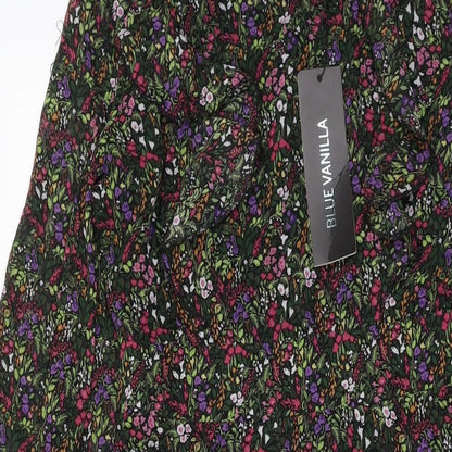 Blue Vanilla Womens Multicoloured Floral Polyester A-Line Size 8 Round Neck Zip