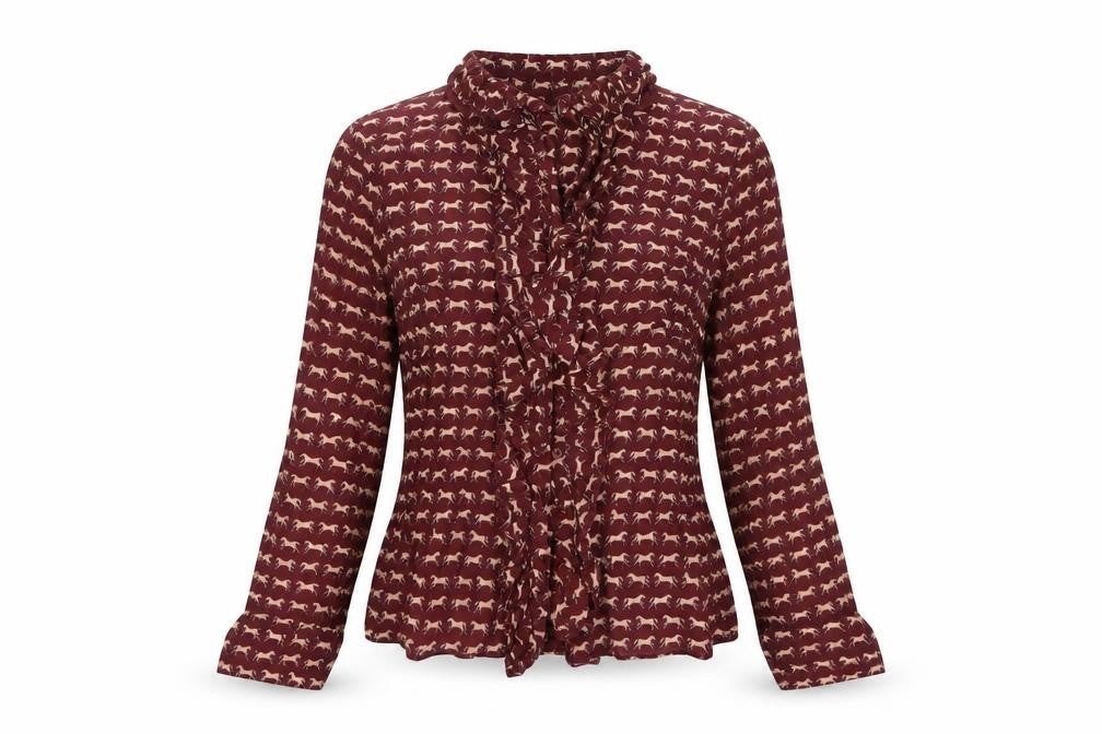 Zara Womens Brown Geometric Polyester Basic Button-Up Size S Mock Neck