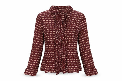 Zara Womens Brown Geometric Polyester Basic Button-Up Size S Mock Neck