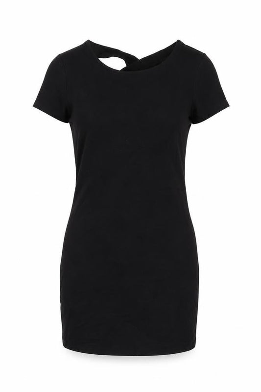 Front view of Red Herring women’s black viscose mini, size UK 8, round neck pullover