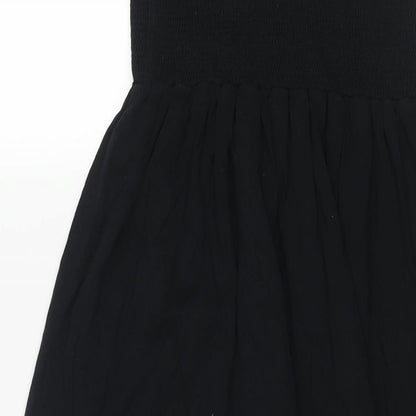 Next Womens Black Viscose Shift Size 12 Square Neck Pullover - Rouched Bodice