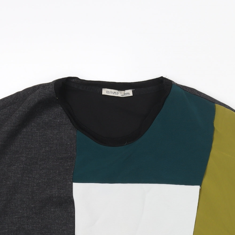 Zara Womens Multicoloured Colourblock Polyester Basic Blouse Size L Round Neck