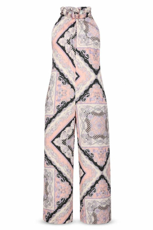 River Island Womens Pink Geometric Polyester Jumpsuit One-Piece Size 8 L28 in Tie - Frill