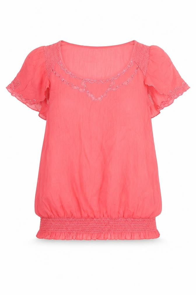 Oasis Womens Pink Polyester Basic Blouse Size 10 Scoop Neck - Embroidered Rouched