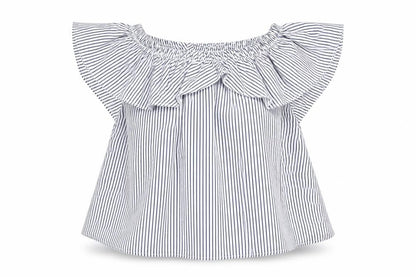 Boohoo Womens Blue Striped Polyester Basic Blouse Size 10 Boat Neck - Layered Frill