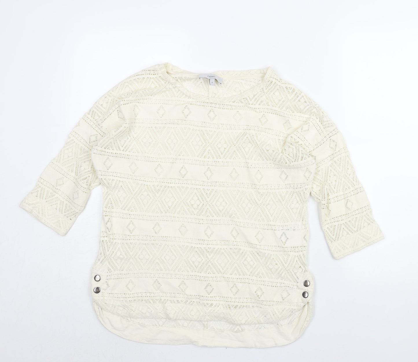 NEXT Womens Ivory Cotton Basic Blouse Size 10 Round Neck