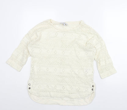 Next Womens Ivory Cotton Basic Blouse Size 10 Round Neck