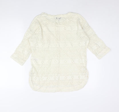Next Womens Ivory Cotton Basic Blouse Size 10 Round Neck