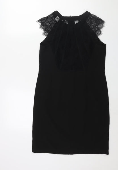 La Redoute Womens Black Polyester Shift Size 12 Round Neck Zip - Lace Back