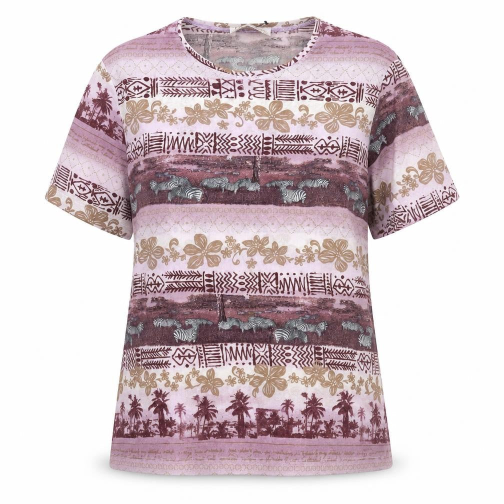 Daxon Womens Multicoloured Geometric Polyester Basic Blouse Size 18 Round Neck