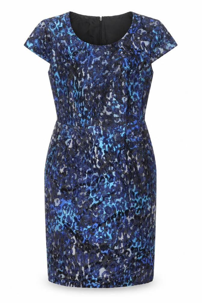 Precis Womens Blue Polyester Shift Size 12 Round Neck Zip - Leopard Print