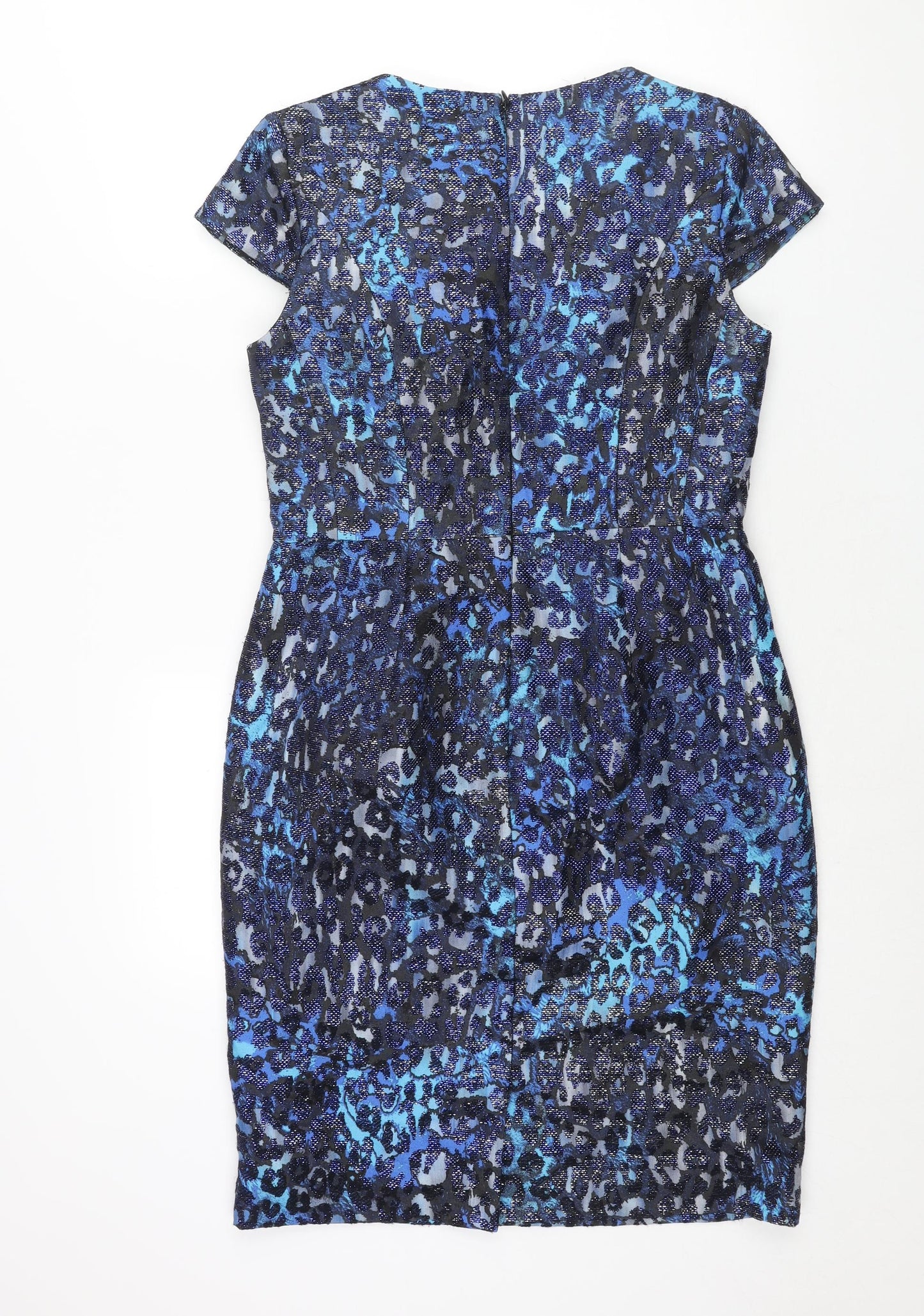Precis Womens Blue Polyester Shift Size 12 Round Neck Zip - Leopard Print