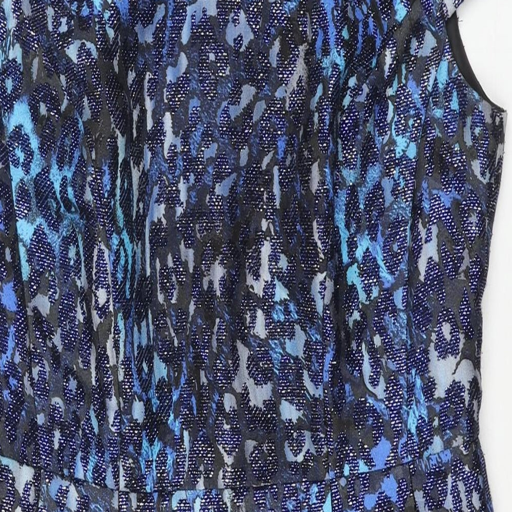 Precis Womens Blue Polyester Shift Size 12 Round Neck Zip - Leopard Print