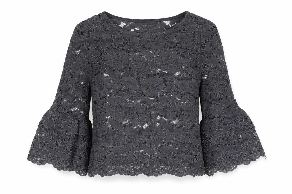 New Look Womens Grey Polyester Basic Blouse Size 12 Round Neck - Bell Sleeve