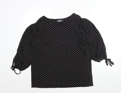 Additional front view of Principles women’s black geometric viscose basic blouse, size UK 18, round neck - cuff tie