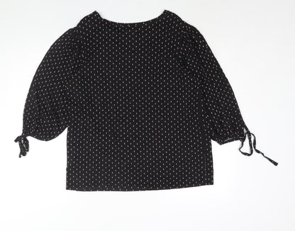 Back view of Principles women’s black geometric viscose basic blouse, size UK 18, round neck - cuff tie