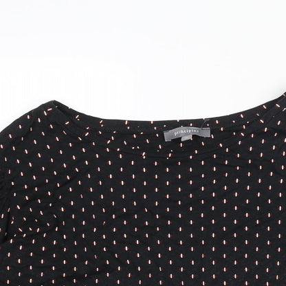 Close-up detail of Principles women’s black geometric viscose basic blouse, size UK 18, round neck - cuff tie