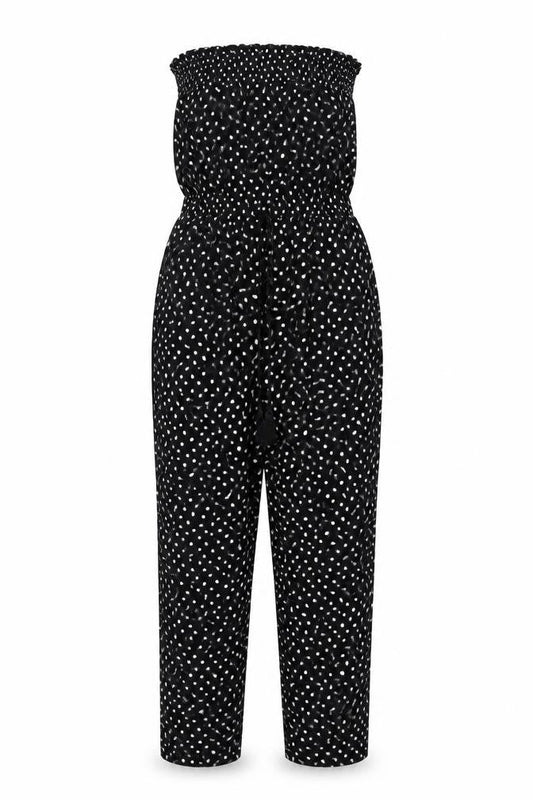 Lipsy Womens Black Polka Dot Viscose Jumpsuit One-Piece Size 8 L31 in Pullover - Rouched Bodice
