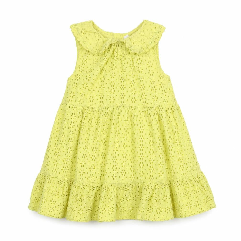 NEXT Girls Yellow Cotton A-Line Size 5-6 Years Collared Button - Smocked