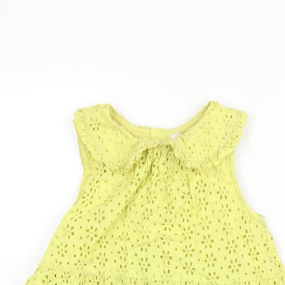 Next Girls Yellow Cotton A-Line Size 5-6 Years Collared Button - Smocked