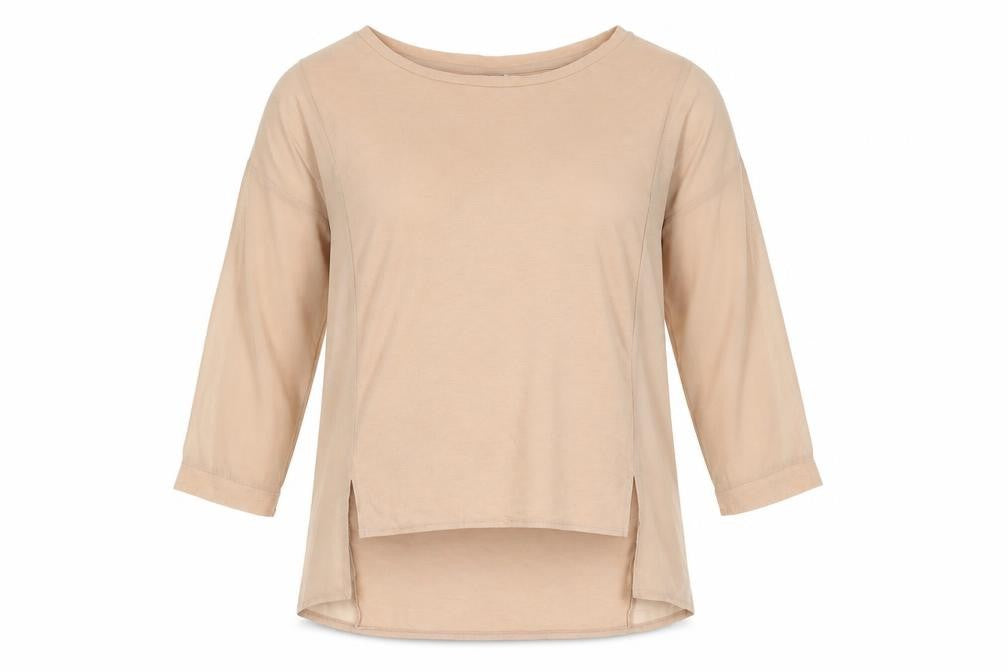 VERO MODA Womens Beige Polyester Basic Blouse Size XS Round Neck - Semi Sheer Panel