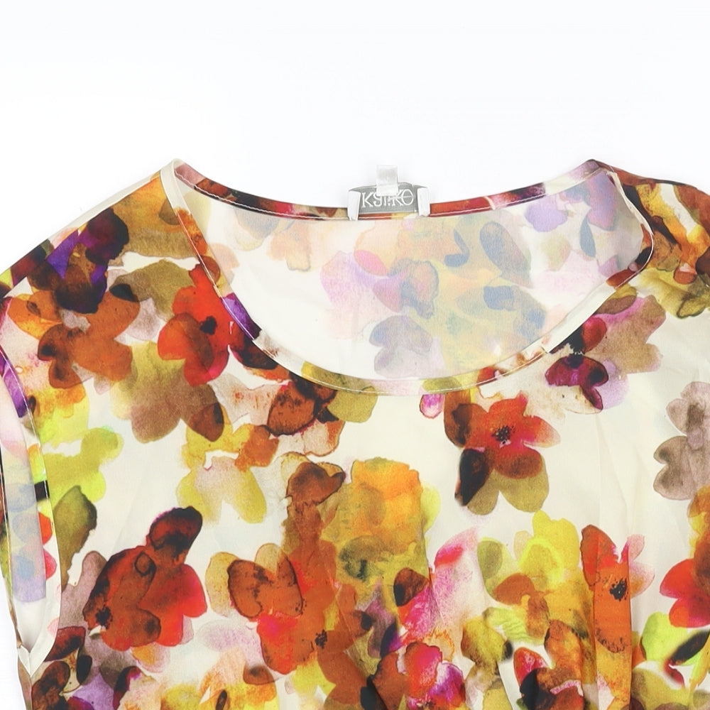 Kaliko Womens Multicoloured Floral Polyester Camisole Blouse Size 8 Round Neck - Pleat Detail