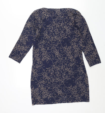 Next Womens Blue Boat Neck Geometric Cotton Pullover Jumper Size 14