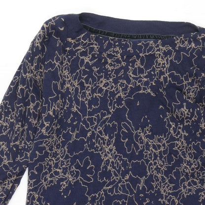 Next Womens Blue Boat Neck Geometric Cotton Pullover Jumper Size 14