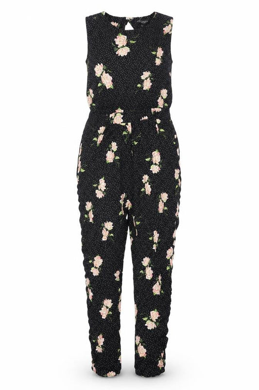 Dorothy Perkins Womens Black Floral Viscose Jumpsuit One-Piece Size 12 L28 in Button