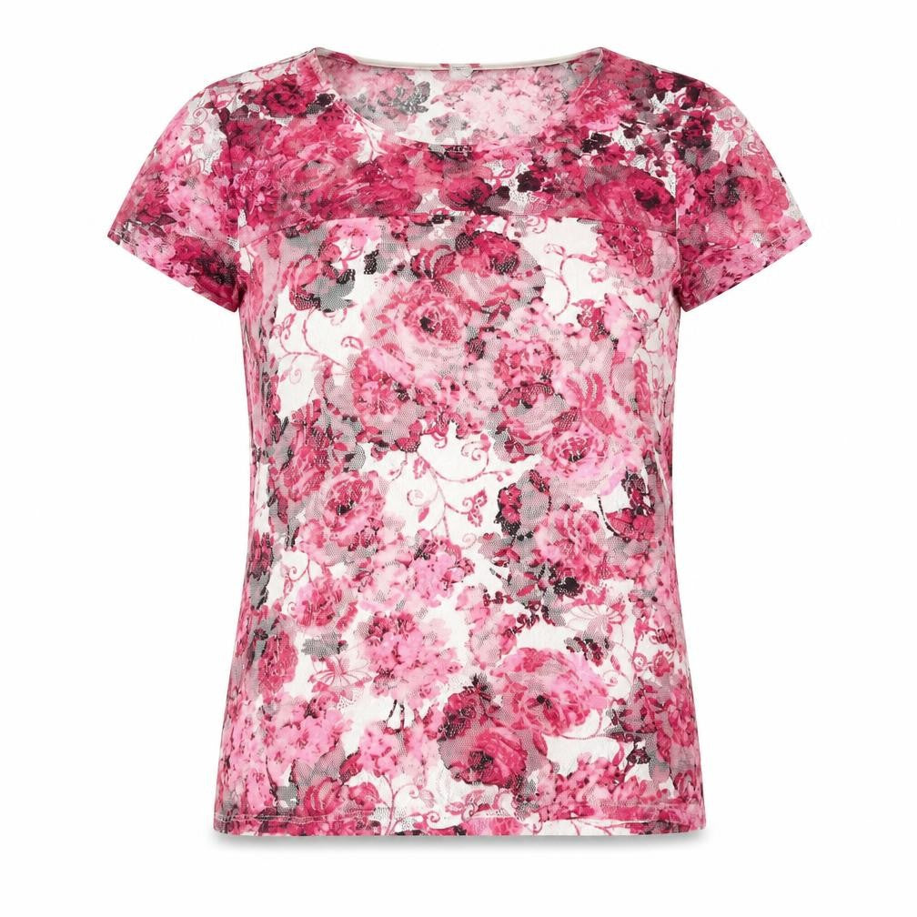 M&Co Womens Pink Geometric Polyester Basic Blouse Size 10 Round Neck