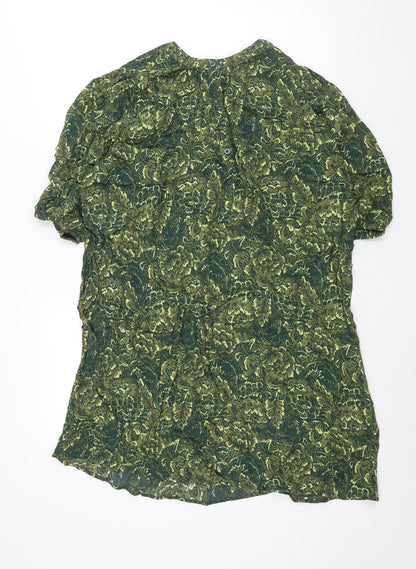 Next Womens Green Floral Viscose Shift Size 16 Round Neck Button