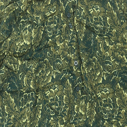 Next Womens Green Floral Viscose Shift Size 16 Round Neck Button