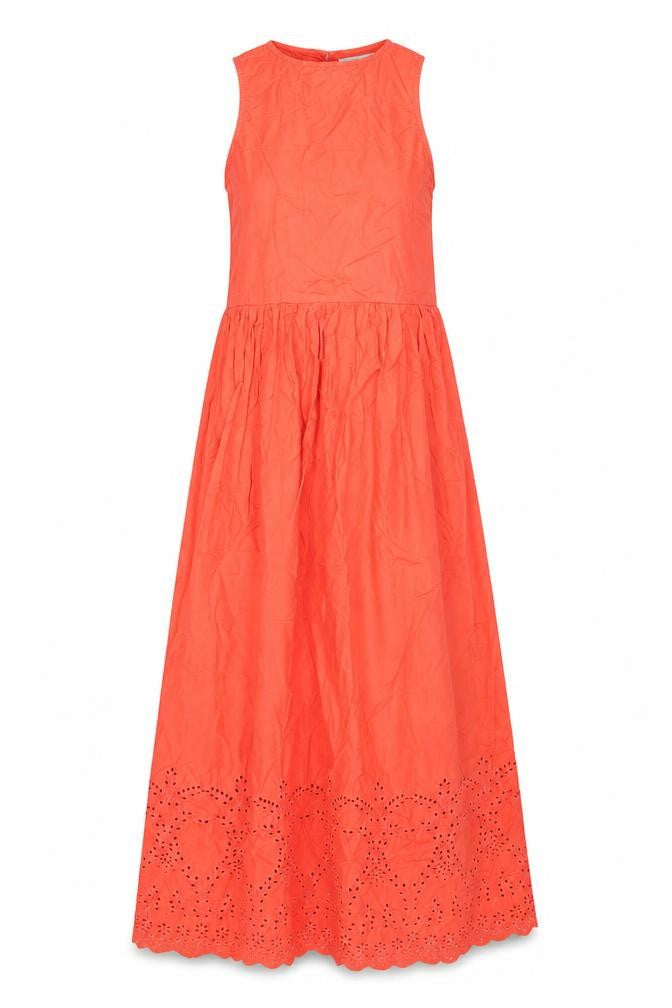 Mango Womens Red Cotton Sheath Size S Round Neck Button - Embroidered Hem