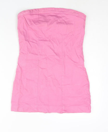 PRETTYLITTLETHING Womens Pink Cotton Mini Size 10 Square Neck Zip