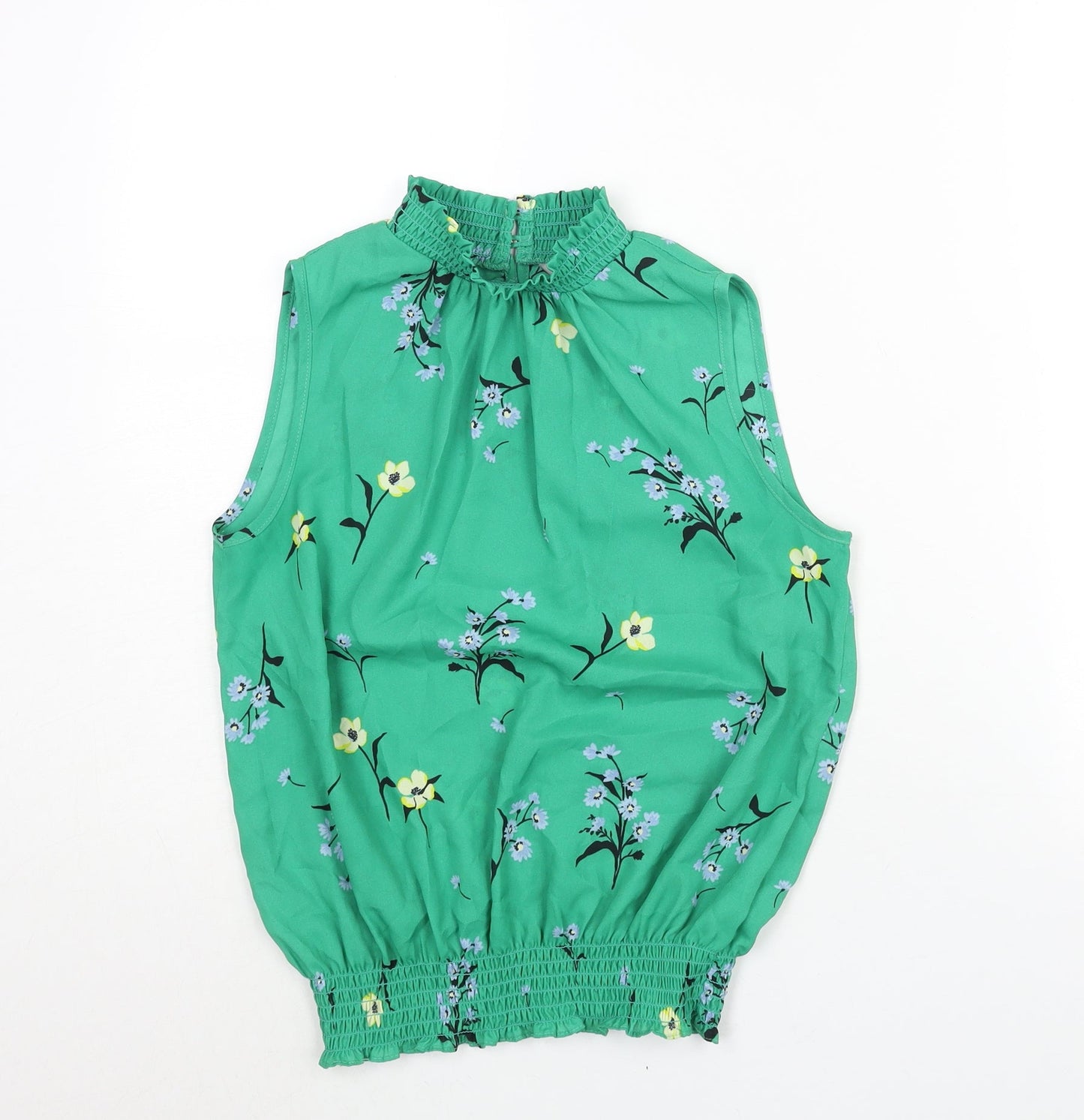 Dorothy Perkins Womens Green Floral Polyester Basic Blouse Size 8 Mock Neck - Rouched