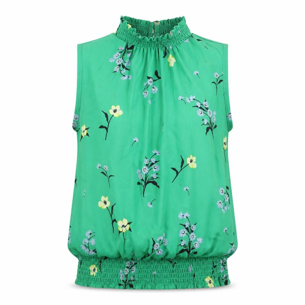 Dorothy Perkins Womens Green Floral Polyester Basic Blouse Size 8 Mock Neck - Rouched