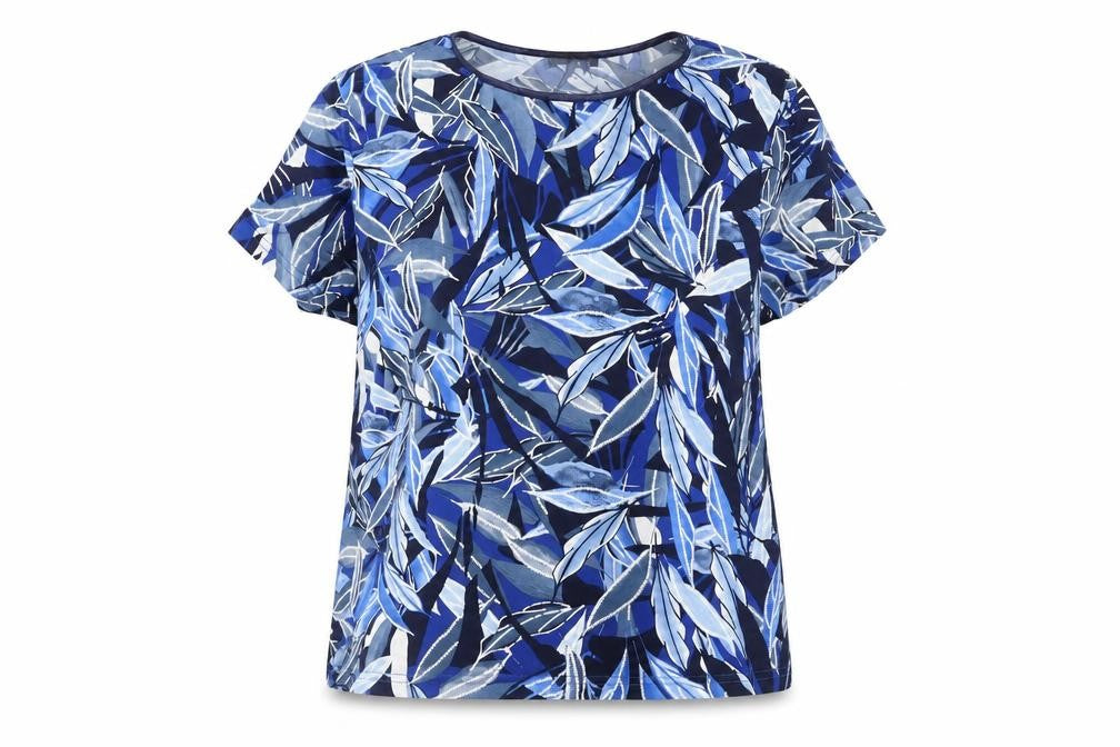 Anna Rose Womens Blue Geometric Polyester Basic Blouse Size XL Round Neck