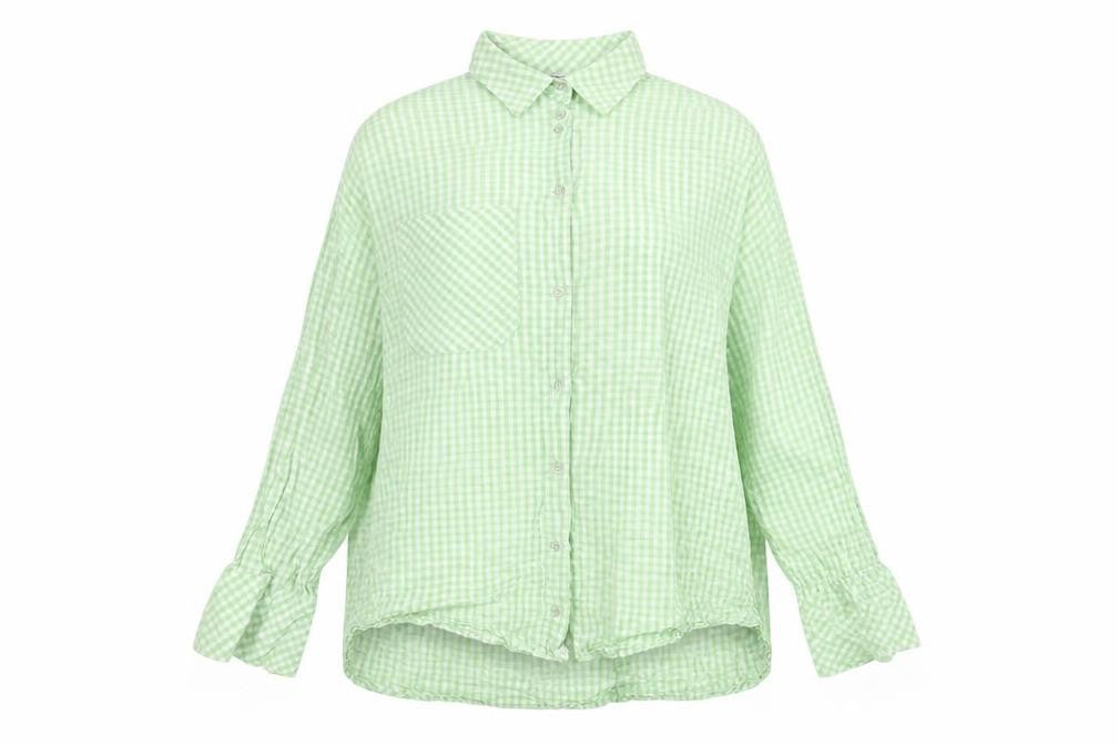 Stradivarius Womens Green Check Cotton Basic Button-Up Size L Collared - Oversized