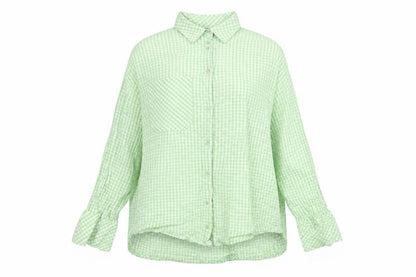 Stradivarius Womens Green Check Cotton Basic Button-Up Size L Collared - Oversized