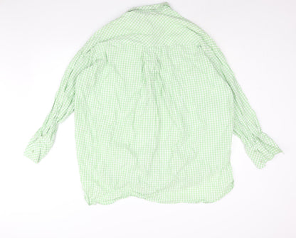 Stradivarius Womens Green Check Cotton Basic Button-Up Size L Collared - Oversized