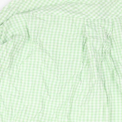 Stradivarius Womens Green Check Cotton Basic Button-Up Size L Collared - Oversized