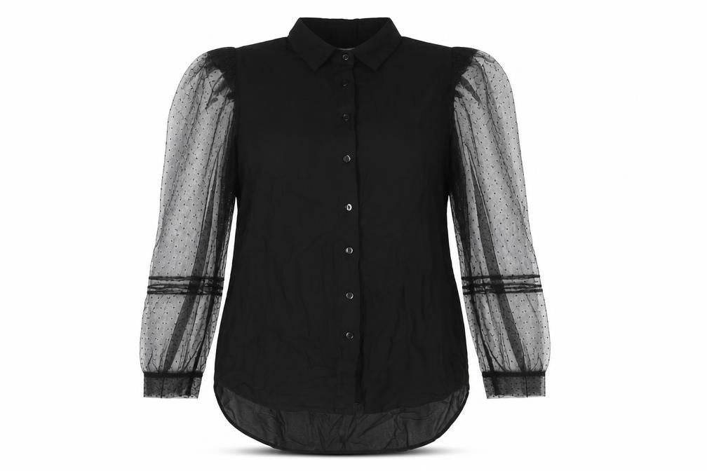 Blue Vanilla Womens Black Polyester Basic Button-Up Size 12 Collared - Mesh Sleeve