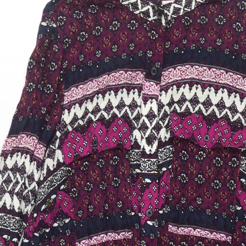 Divided Womens Multicoloured Geometric Viscose Shift Size 14 Round Neck Button