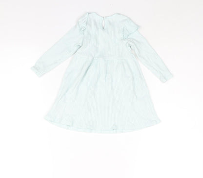 Back view of Disney girls’ blue cotton a-line, size 12-18, months round neck button - daisy duck print