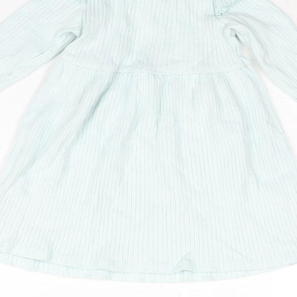 Brand and care label for Disney girls’ blue cotton a-line, size 12-18, months round neck button - daisy duck print