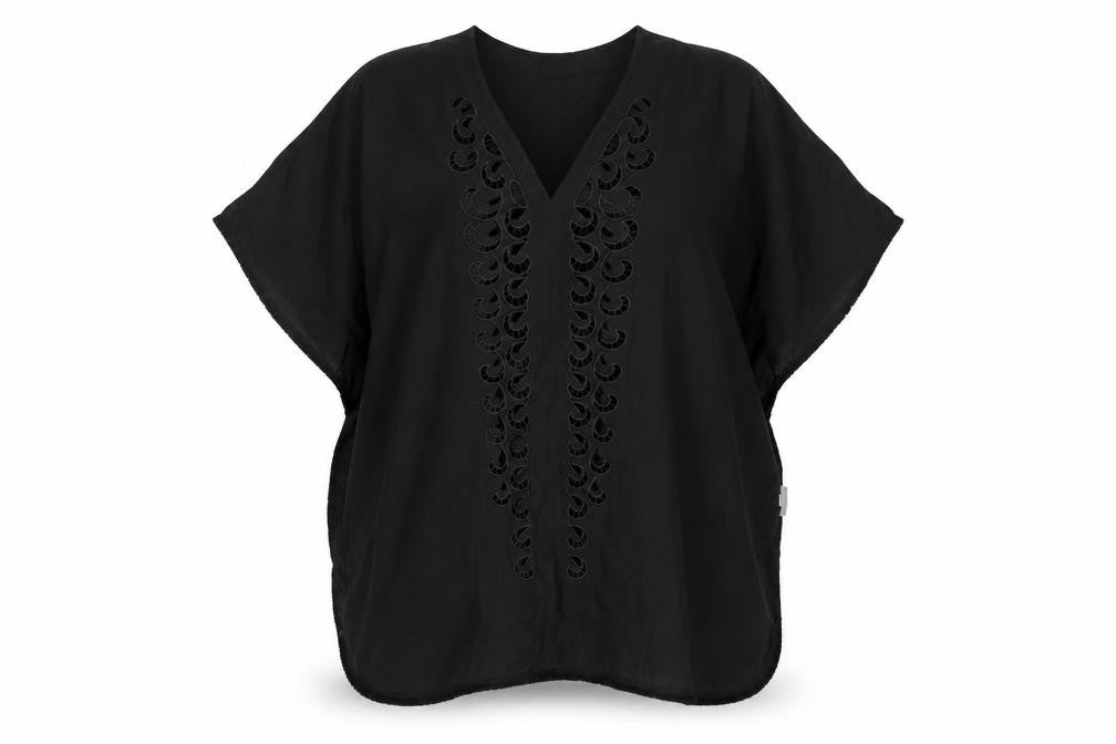 Privacy Womens Black Polyester Cover Up Size 18 - Fringe Edge Embroidered