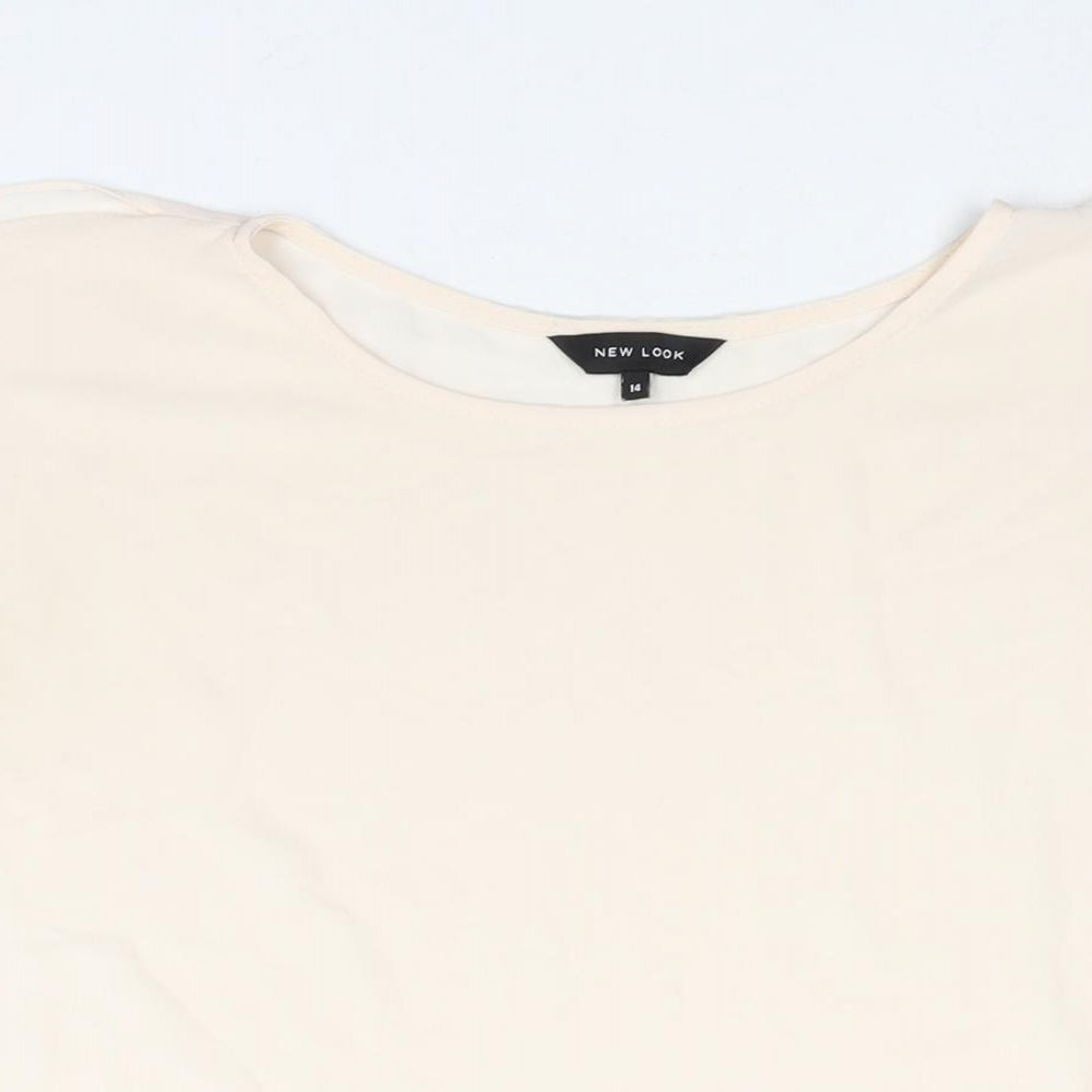 New Look Womens Ivory Polyester Basic Blouse Size 14 Round Neck - Semi Sheer